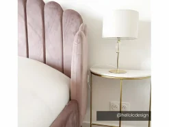 Vente-unique Cama Terciopelo|Cama con cabecero ondulado 140 x 190 cm Terciopelo rosa charme vintage SAGALI