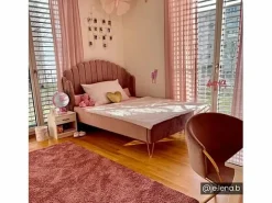 Vente-unique Cama Terciopelo|Cama con cabecero ondulado 140 x 190 cm Terciopelo rosa charme vintage SAGALI