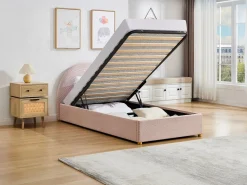 Vente-unique Cama con cajón 90 x 190 cm de terciopelo acanalado color - LIRIMO Rosa Discount