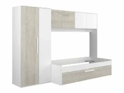 Vente-unique Cama con cajón nido 2 x 90 x 200 con armario blanco y natural - LUMOKA Color natural claro / Blanco Sale