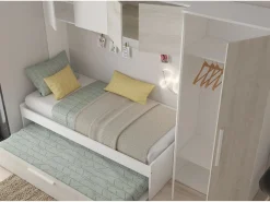 Vente-unique Cama con cajón nido 2 x 90 x 200 con armario blanco y natural - LUMOKA Color natural claro / Blanco Sale