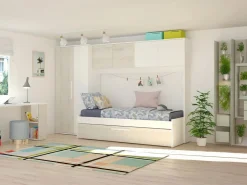 Vente-unique Cama con cajón nido 2 x 90 x 200 con armario blanco y natural - LUMOKA Color natural claro / Blanco Sale