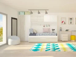 Vente-unique Cama con cajón nido 2 x 90 x 200 con armario blanco y natural - LUMOKA Color natural claro / Blanco Sale