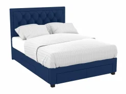Vente-unique Cama Terciopelo|Cama con cajones en terciopelo azul 160 x 200 cm + colchón LEOPOLD