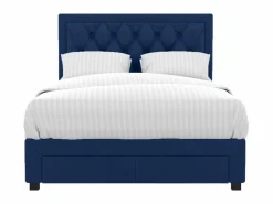 Vente-unique Cama Terciopelo|Cama con cajones en terciopelo azul 160 x 200 cm + colchón LEOPOLD