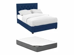 Vente-unique Cama Terciopelo|Cama con cajones en terciopelo azul 160 x 200 cm + colchón LEOPOLD