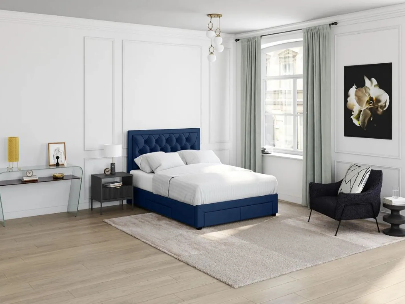 Cama con cajones LEOPOLD - Terciopelo azul - 160 x 200 cm^Vente-unique Best