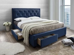Cama con cajones LEOPOLD - Terciopelo azul - 160 x 200 cm^Vente-unique Best