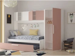 Cama con cama nido 2 x 90 x 200 con armario rosa y blanco - LUMOKA^Vente-unique Hot