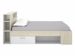 Vente-unique Cama Con Almacenaje|Cama Infantil|Cama con canapé 120 x 190 cm en color natural y blanco + somier de láminas - LEANDRE