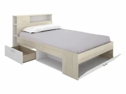 Vente-unique Cama Con Almacenaje|Cama Infantil|Cama con canapé 120 x 190 cm en color natural y blanco + somier de láminas - LEANDRE