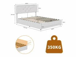 Cama con canapé con LED RGB y puertos USB-C/USB – 160x200 cm – Tejido – Cabecero ajustable – Gran capacidad de almacenaje Beige Sale
