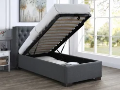 Vente-unique Cama con canapé de 90 x 200 cm con cabecero tapizado en tela y colchón - MASSIMO Gris Outlet