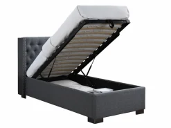Vente-unique Cama con canapé de 90 x 200 cm con cabecero tapizado en tela y colchón - MASSIMO Gris Outlet