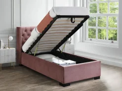 Vente-unique Cama con canapé de 90 x 200 cm con cabecero tapizado en terciopelo y colchón - MASSIMO Rosa Best