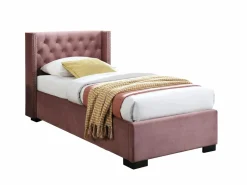 Vente-unique Cama con canapé de 90 x 200 cm con cabecero tapizado en terciopelo y colchón - MASSIMO Rosa Best
