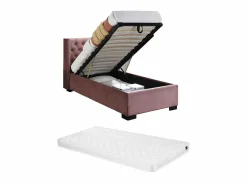 Vente-unique Cama con canapé de 90 x 200 cm con cabecero tapizado en terciopelo y colchón - MASSIMO Rosa Best
