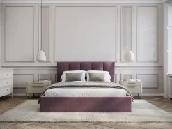 Cama con canapé queen size 160 x 200 cm cabecero con costuras verticales tela burdeos - KILACLO^Vente-unique Sale