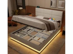Cama con canapé tapizado - 140 x 200 cm - cabecero ajustable - con USB + LED - canapé hidráulico - terciopelo -^Merax Clearance