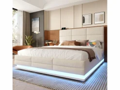 Cama con canapé tapizado - 140 x 200 cm - cabecero ajustable - con USB + LED - canapé hidráulico - terciopelo -^Merax Clearance