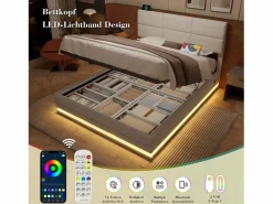 Cama con canapé tapizado - 140 x 200 cm - cabecero ajustable - con USB + LED - canapé hidráulico - terciopelo -^Merax Clearance