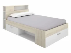 Vente-unique Cama con canapé 120x190 cm en color natural y blanco + somier + colchón - LEANDRE Color natural claro / Blanco Outlet