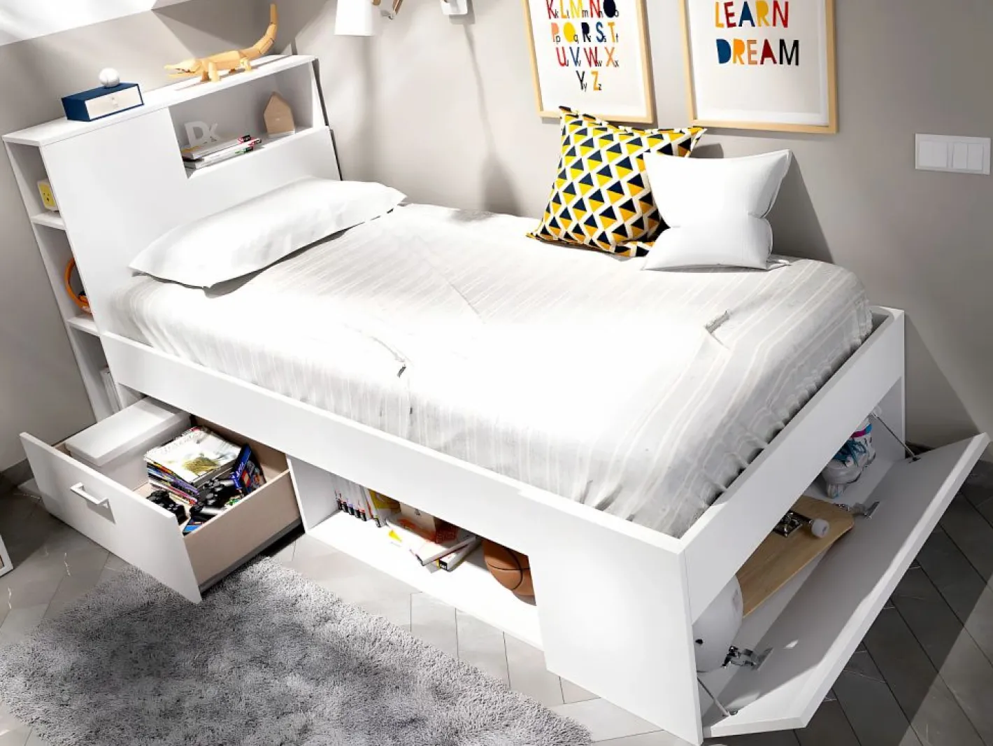 Vente-unique Cama Infantil|Cama con compartimentos 90 x 190 cm LEANDRE - Color: