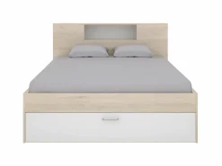 Vente-unique Cama con compartimentos 140 x 190 cm color natural y blanco + somier - LEANDRE Color natural claro / Blanco Sale