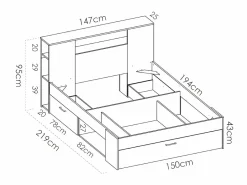 Vente-unique Cama con compartimentos 140 x 190 cm color natural y blanco + somier - LEANDRE Color natural claro / Blanco Sale