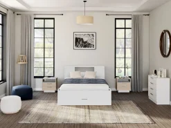 Cama con compartimentos 140 x 190 cm color + somier + colchón - LEANDRE^Vente-unique Outlet