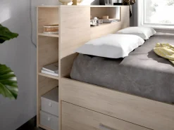 Cama con compartimentos 140 x 190 cm color natural + somier + colchón - LEANDRE^Vente-unique Outlet