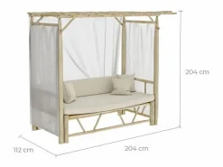 Rendez-Vous Déco Cama con dosel de exterior en rama de teca y lona - Tika Blanco Best