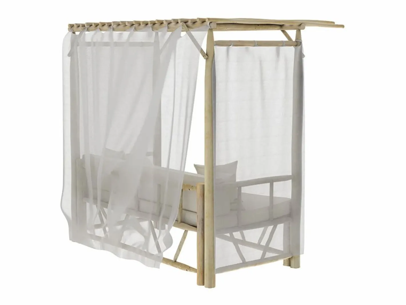 Rendez-Vous Déco Cama con dosel de exterior en rama de teca y lona - Tika Blanco Best