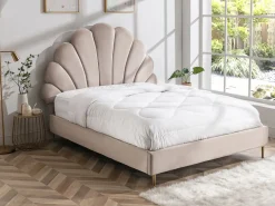 Vente-unique Cama con forma de concha de 140 x 190 cm en terciopelo + colchón - LIVAYA Beige New