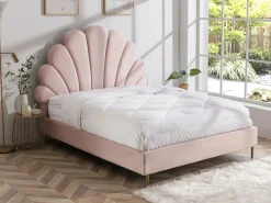 Vente-unique Cama con forma de concha de 140 x 190 cm en terciopelo + colchón - LIVAYA Rosa New