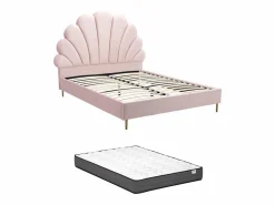 Vente-unique Cama con forma de concha de 140 x 190 cm en terciopelo + colchón - LIVAYA Rosa New