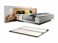 Cama con mesitas de noche 2 cajones en 160 x 200 cm LEDs blanco y natural + somier - FRANCOLI^Vente-unique
