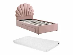 Vente-unique Cama Terciopelo|Cama Infantil|Cama concha 90 x 190 cm con 2 cajones de terciopelo + colchón - MOANA