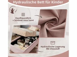Merax Cama contenedor 90 x 190 cm con cabecero redondo - Terciopelo - Estampado cósmico - (sin colchón) Rosa Discount