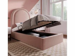 Merax Cama contenedor 90 x 190 cm con cabecero redondo - Terciopelo - Estampado cósmico - (sin colchón) Rosa Discount