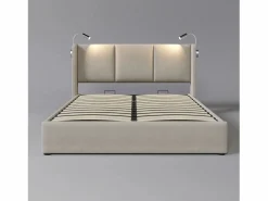 Merax Cama Con Canapé|Cama contenedor 140 x 200 cm con cabecero - tela de lino - USB + lámpara de lectura -