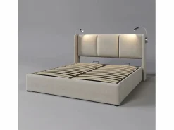 Merax Cama Con Canapé|Cama contenedor 140 x 200 cm con cabecero - tela de lino - USB + lámpara de lectura -