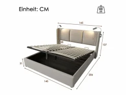 Merax Cama Con Canapé|Cama contenedor 140 x 200 cm con cabecero - tela de lino - USB + lámpara de lectura -