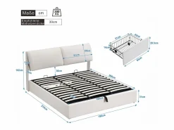 Merax Cama contenedor 180 x 200 cm para adulto con 3 cajones - tejido de terciopelo - somier incluido - Blanco Outlet