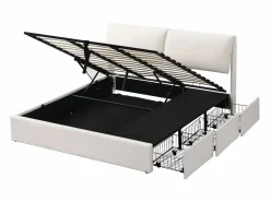 Merax Cama contenedor 180 x 200 cm para adulto con 3 cajones - tejido de terciopelo - somier incluido - Blanco Outlet