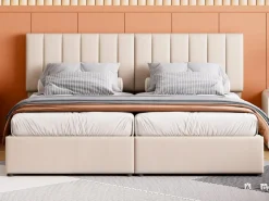 Merax Cama contenedor 180 x 200 cm/2 x 90 x 200 cm con cabecero - cama modular - apertura lateral - tejido de lino - Beige Hot