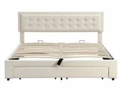 Cama contenedor acolchada 160x200cm en terciopelo - con cajón y somier - Beige (sin colchón)^ModernLuxe Clearance
