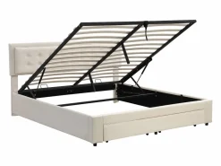 Cama contenedor acolchada 160x200cm en terciopelo - con cajón y somier - Beige (sin colchón)^ModernLuxe Clearance