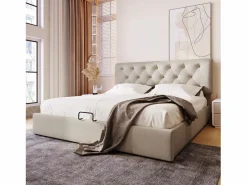Cama contenedor con caja de almacenamiento - 160 x 200 cm - tela de lino - somier de láminas - color natural^Merax Sale