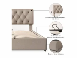 Cama contenedor con caja de almacenamiento - 160 x 200 cm - tela de lino - somier de láminas - color natural^Merax Sale